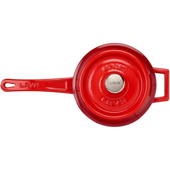 1.5 Red Quarts Round Sauce Pot Long Handle with Lid - Picture 7 of 7